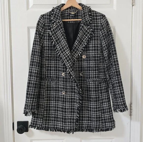 DKNY tweee Black And White Classic Double Breasted Blazer Size 10 - Picture 4 of 10